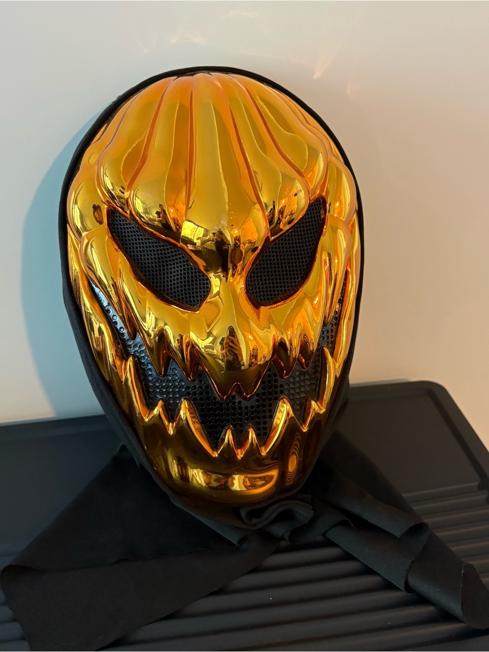 Metallic Gold Halloween Scary Pumpkin Head Mask